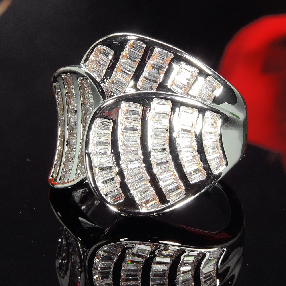 3 FOLDS CUBIC ZIRCONIA RING - Picture 4 of 7